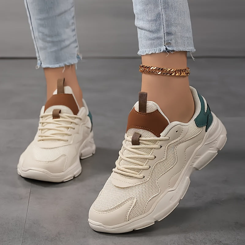 Женские кроссовки Mesh и синтетика casual низкий топ на шнуровке бежевый белый всесезонные