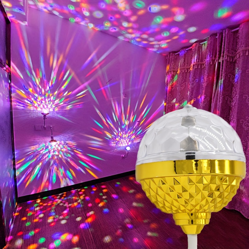 USB Powered Disco Ball Lamp with Rotating LED Spotlight for Rooms and Parties