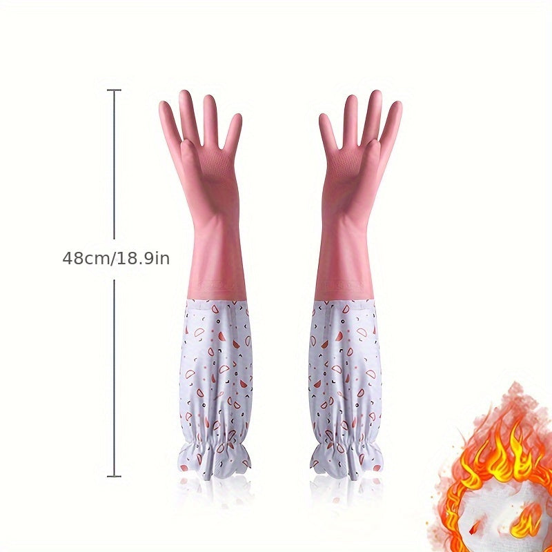 Waterproof Fleece Dishwashing Gloves Latex Lead-Free PVC Kitchen Bathroom Cleaning