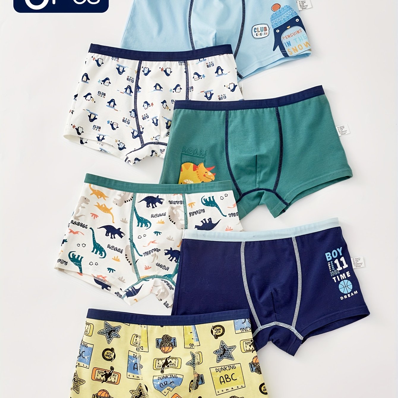 6-Pack Boys' Cotton Boxer Briefs with Cartoon Patterns for Kids 12 and Under