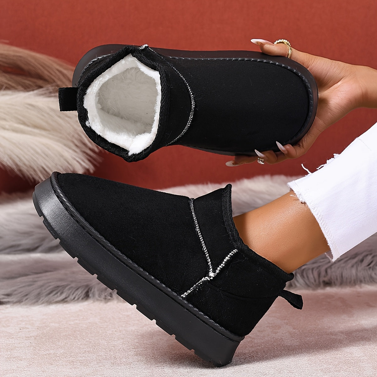 Женские плюшевые мокасины-слепоны с подошвой из EVA для зимы, бежевый, черный, розовый, серый