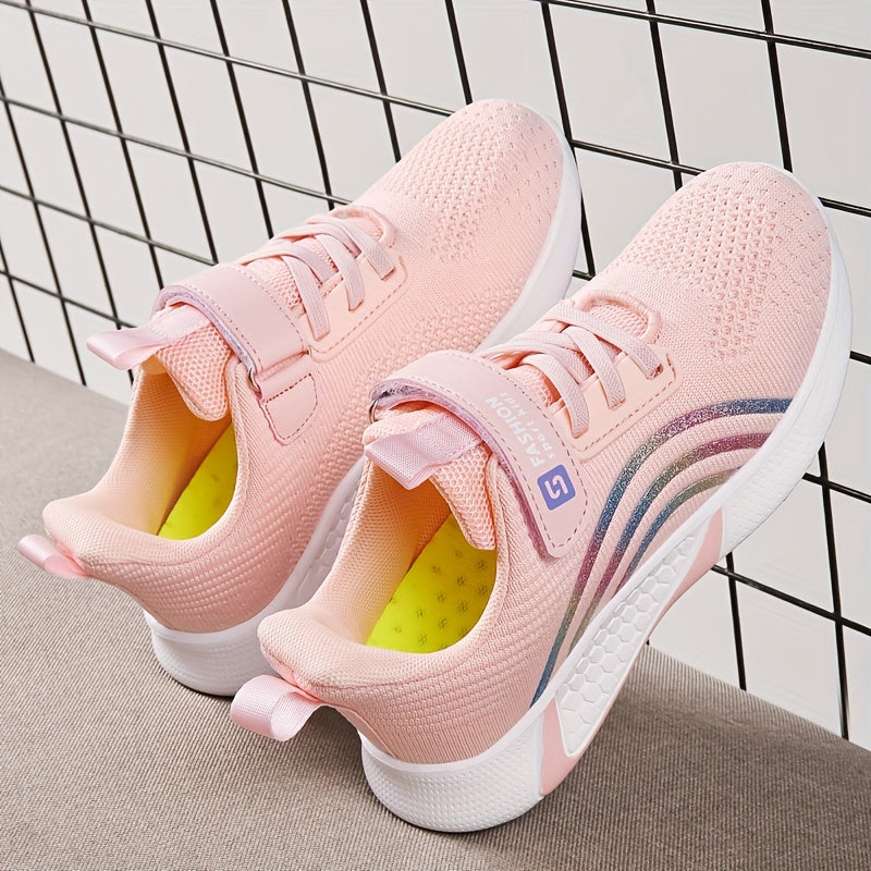 Girls Lightweight Running Sneakers with Hook and Loop Fastener for Spring and Fall