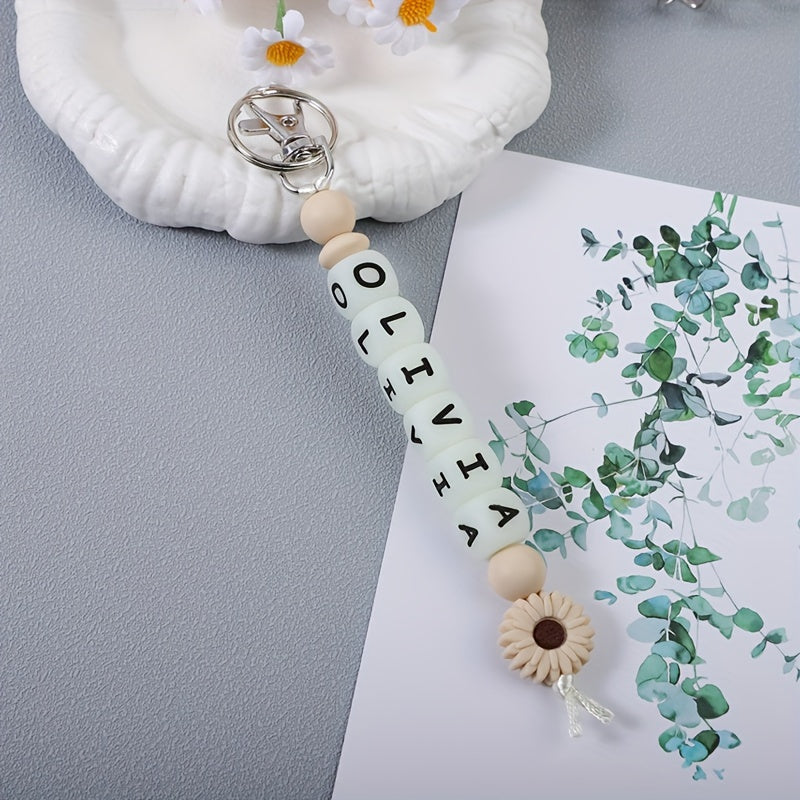 Индивидуальный силиконовый брелок с светящимися в темноте буквами и подвеской в виде цветка для сумок и рюкзаков