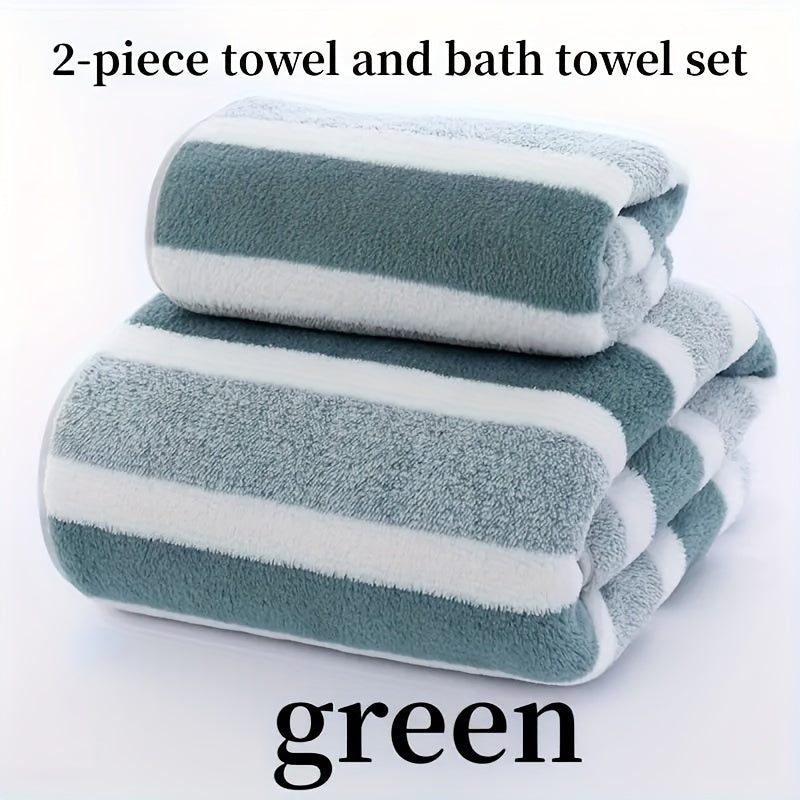 Luxurious Cotton Bath Towel Set with Modern Stripes, Quick-Drying, Absorbent