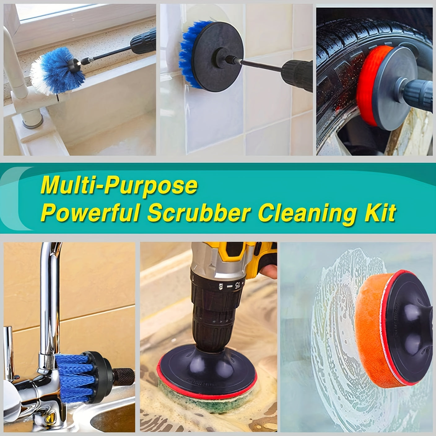 23-Piece Drill Brush Set with Extendable Rod for Grout Tile Bathroom Kitchen