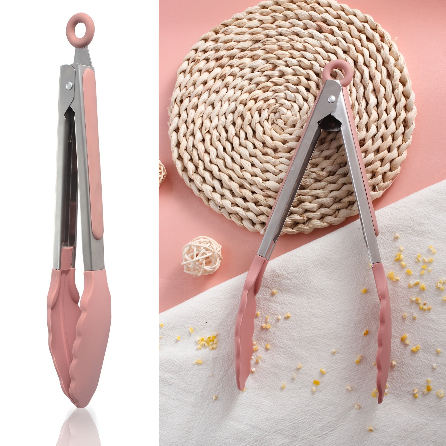 Xavfsiz pishirish va BBQ uchun ergonomik silikon boshli stainless steel oziq-ovqat tongs.