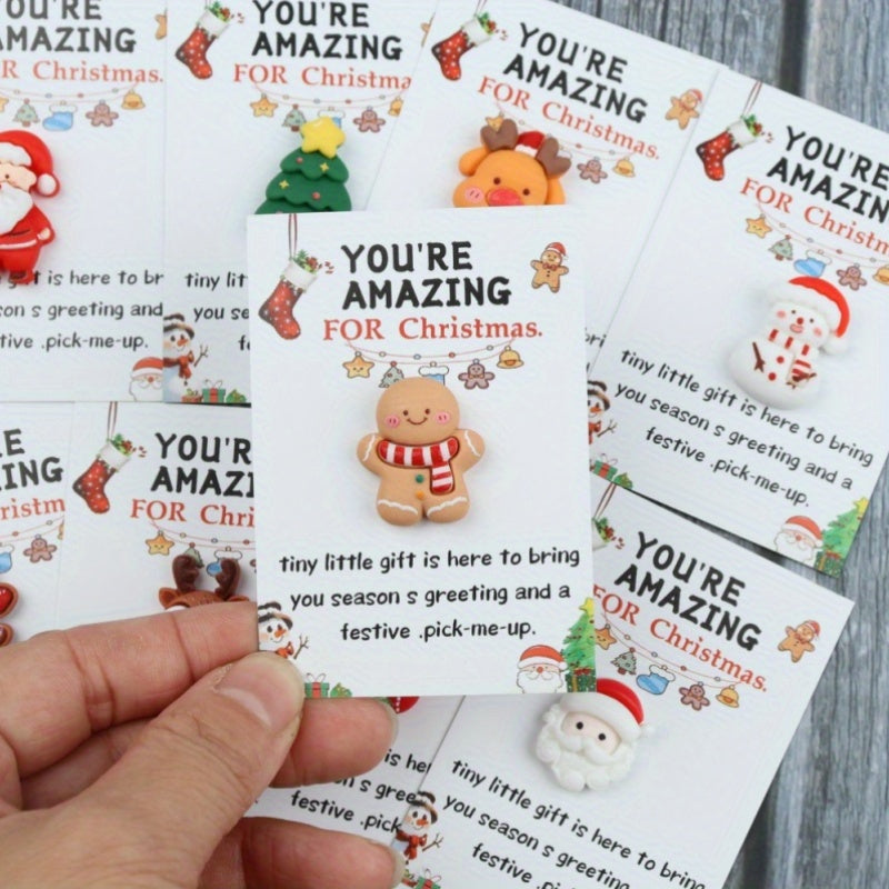 Set of 10 Christmas Greeting Cards with Resin Charms, Festive Santa, Reindeer, Snowman Designs