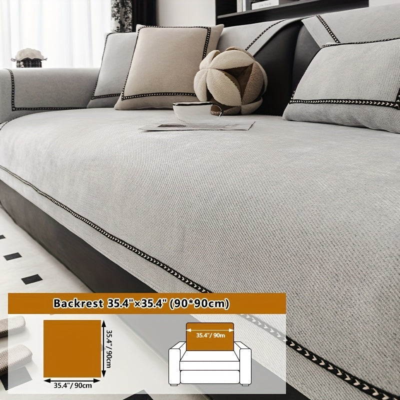 Chenille Sofa Cover with Lace Trim Non-Slip All-Season Furniture Protector Machine Washable