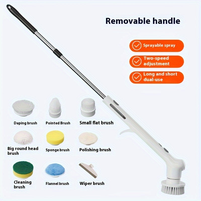 9-in-1 Electric Rotating Cleaning Brush with Spray Waterproof Wireless 9 Brush Heads
