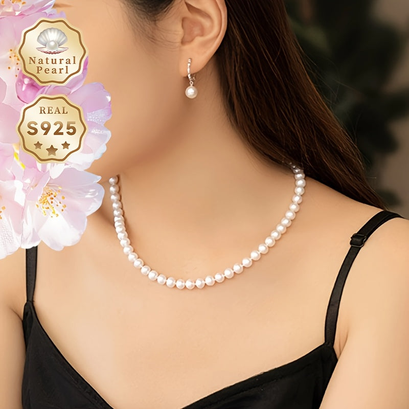 MUFAN Ayollar uchun Elegant Luxury Pearl Necklace – 6-7mm haqiqiy shirin suv marvaridlari, xavfsiz S925 sterling kumush qopqog'i, qoplamasiz – Kundalik kiyish va maxsus tadbirlar uchun ideal, Iyun tug'ilgan toshi bilan, Sovg'a qutisida keladi.