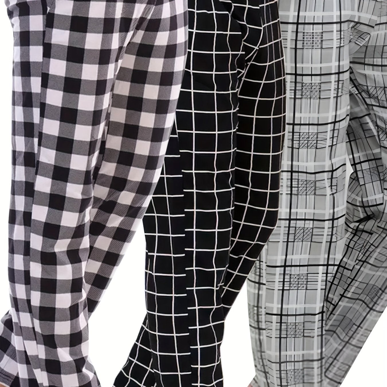 Pantalones de pijama de cuadros para hombre, pack de 3, pantalones de descanso de corte holgado con bolsillos