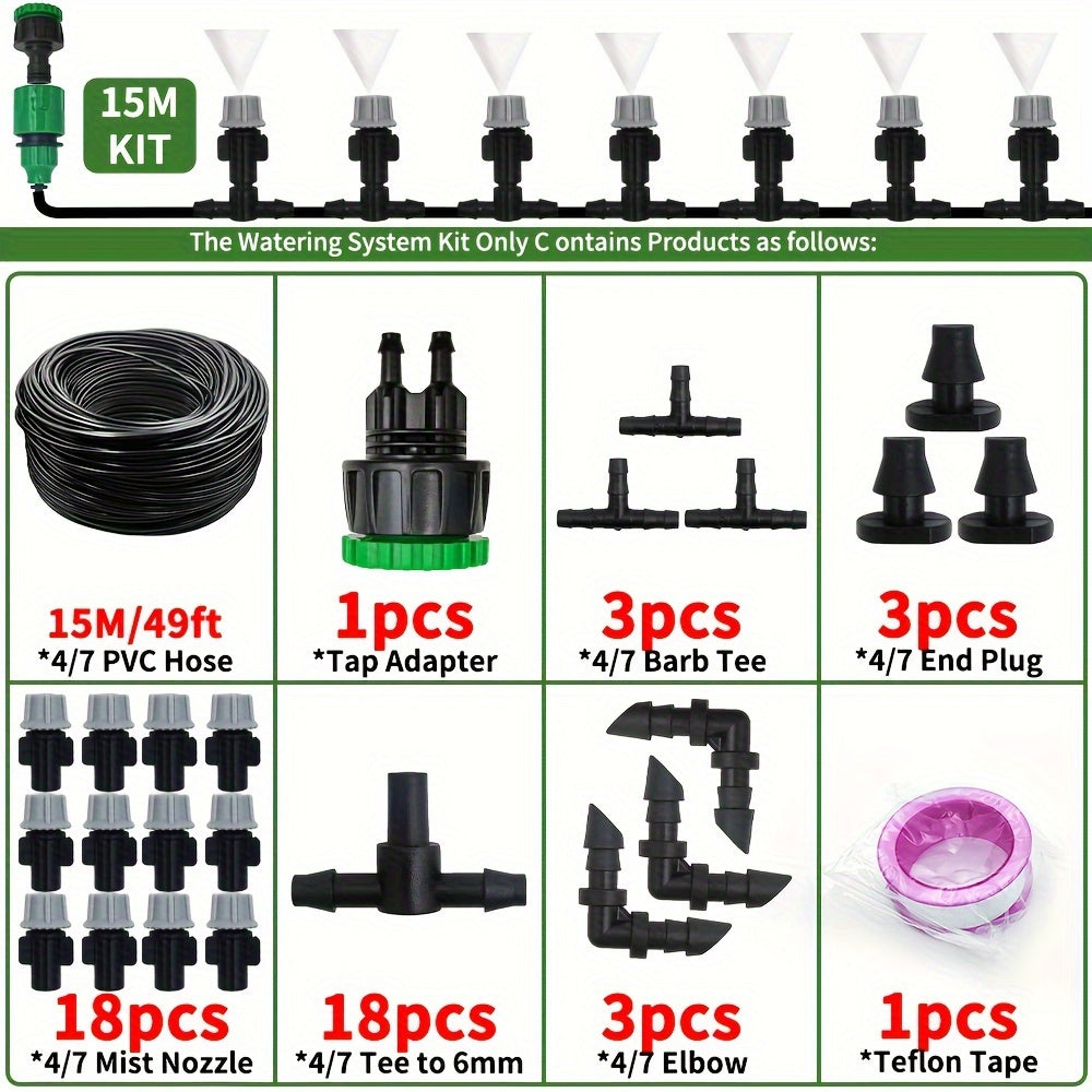 Sistema de riego automático con boquillas de niebla, rociador de manguera de jardín y conector en T de plástico