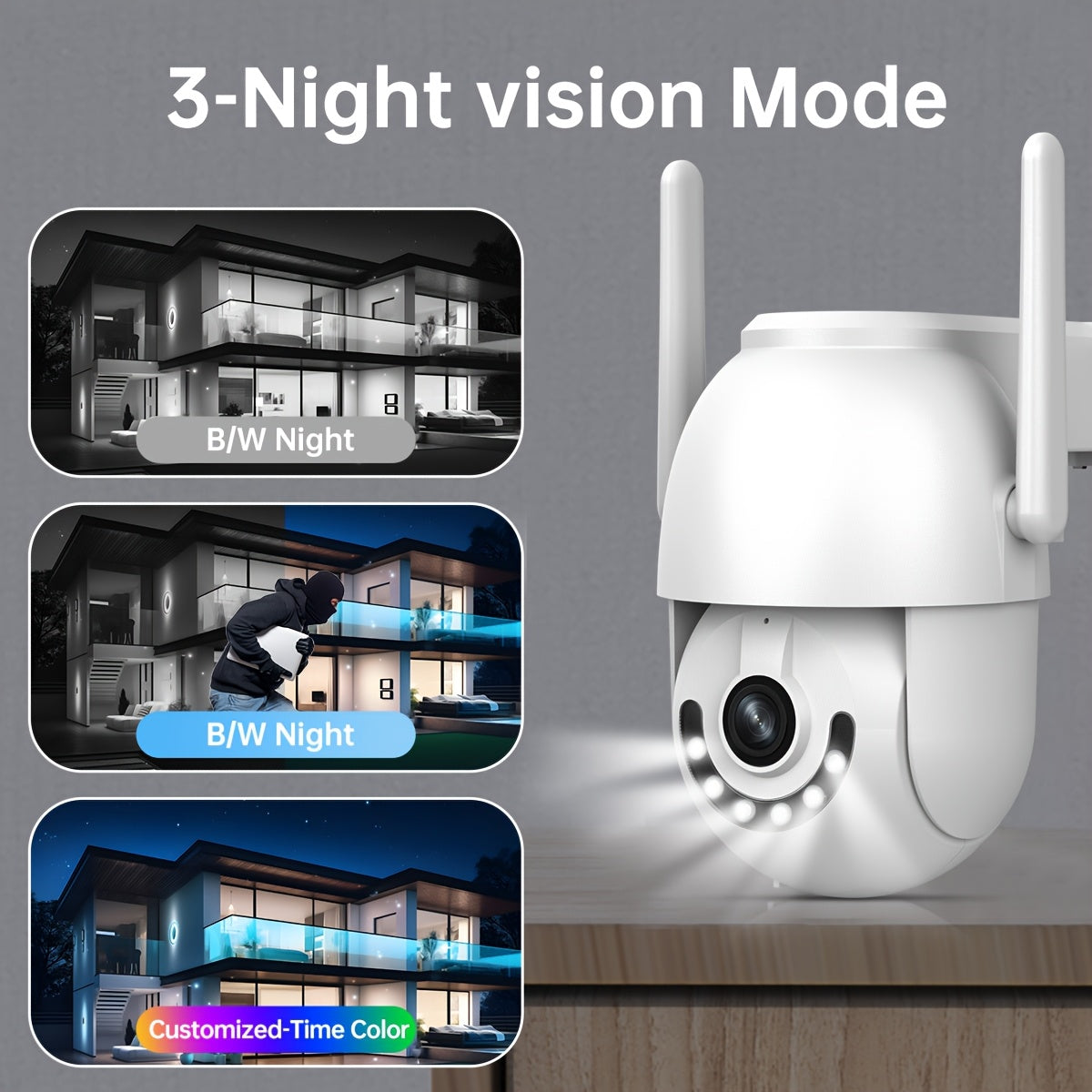 3MP HD WiFi Indoor Outdoor Security Camera with Two-Way Audio AI Motion Detection Night Vision