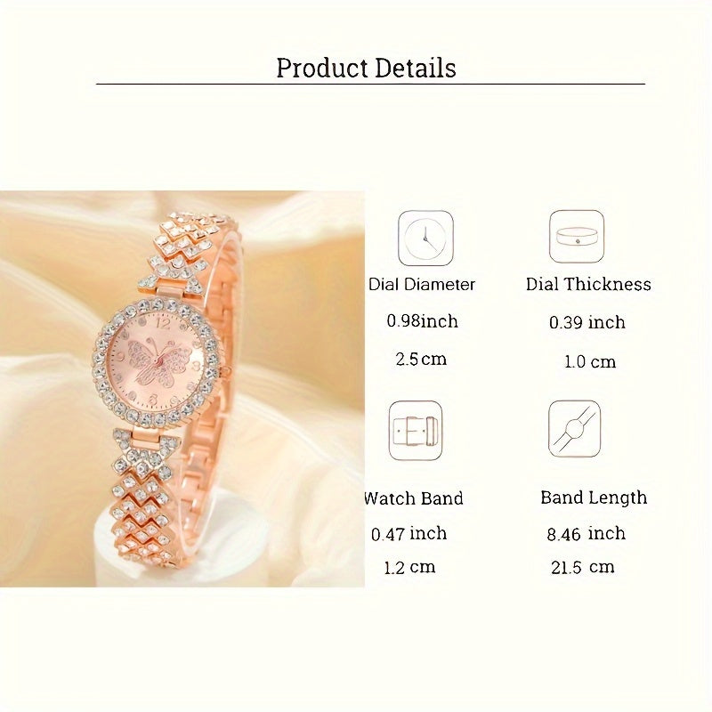Set of 2 Elegant Butterfly Quartz Watches with Stainless Steel Bands and Matching Bracelet for Women