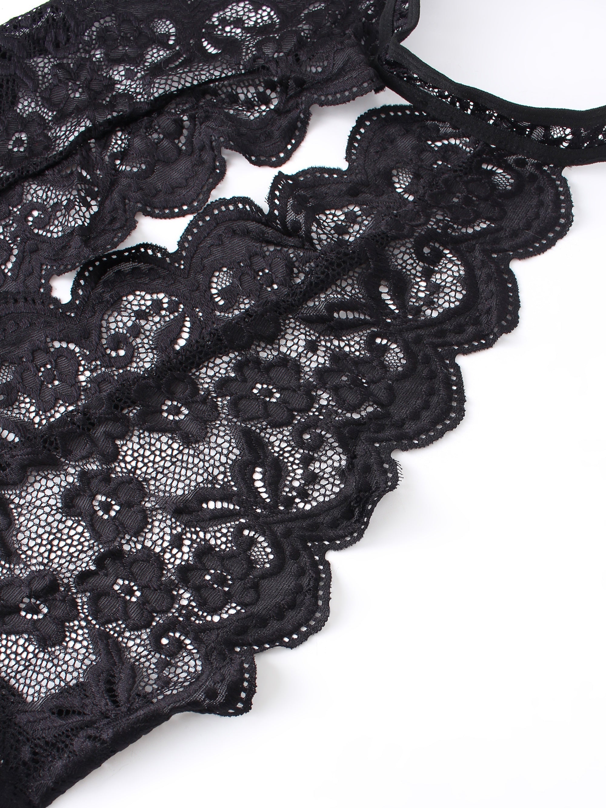 Women's Plus Size Floral Deep V Bodysuit With Open Crotch Tie-Up