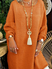 Women's Oversized Casual Sweater Polyester Knit Long Sleeve Solid Color Winter Spring