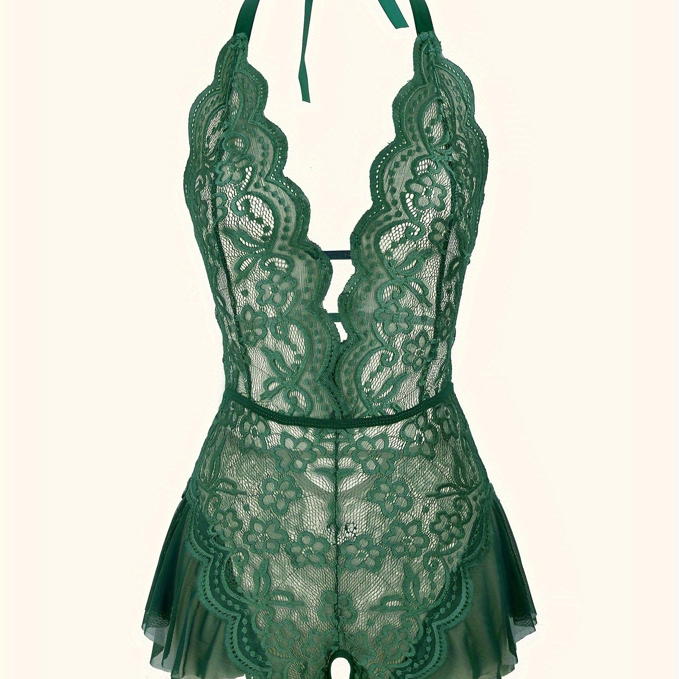 Кружевной сетчатый тедди для женщин с глубоким V, открытым промежностью, боди-халтер, сексуальное белье