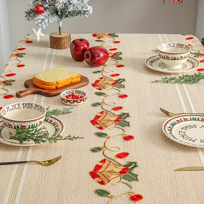 Mantel floral de campana roja para comedor de Navidad, poliéster, cuadrado, tejido