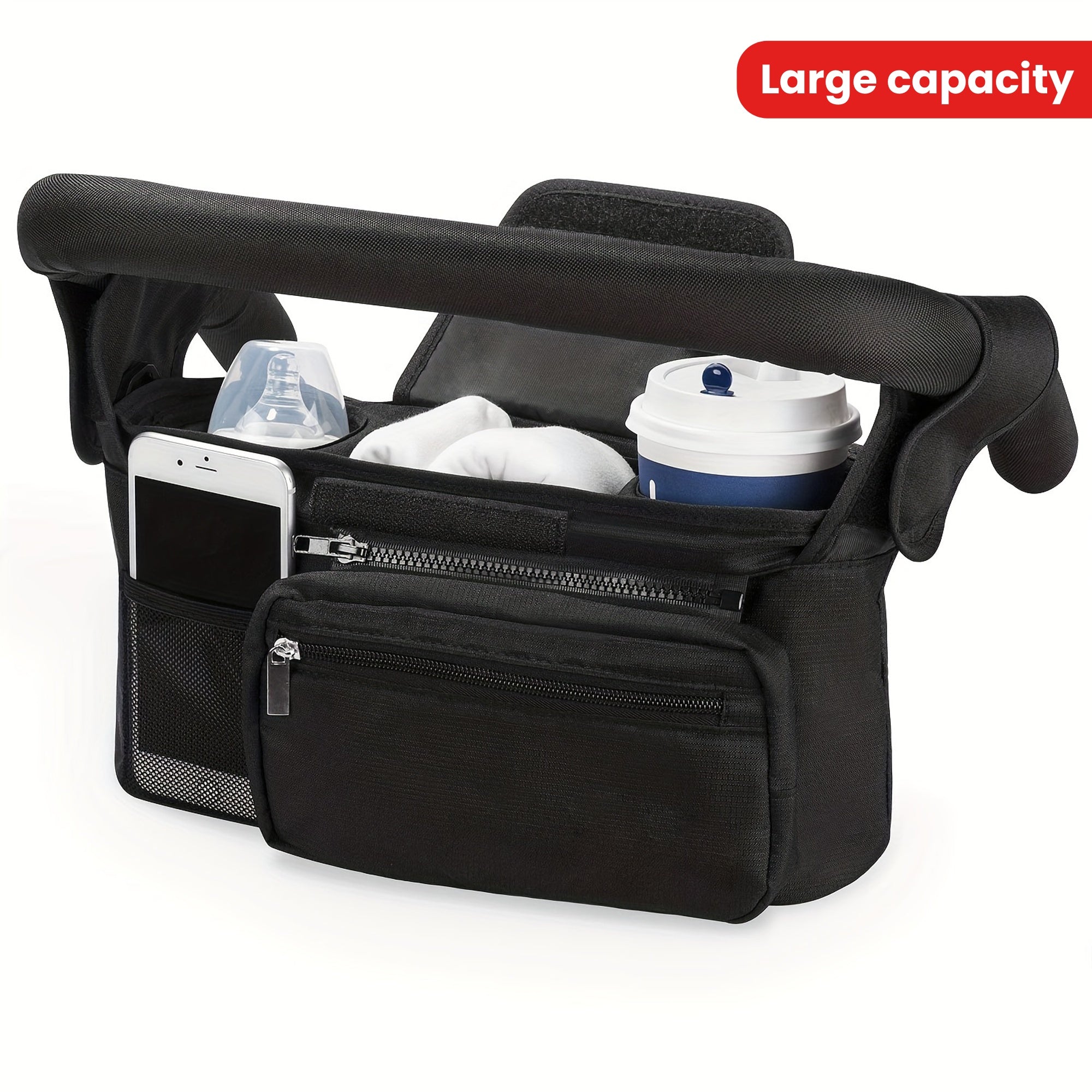 Hanging Stroller Organizer with Large Storage Basket Universal Accessory Bag