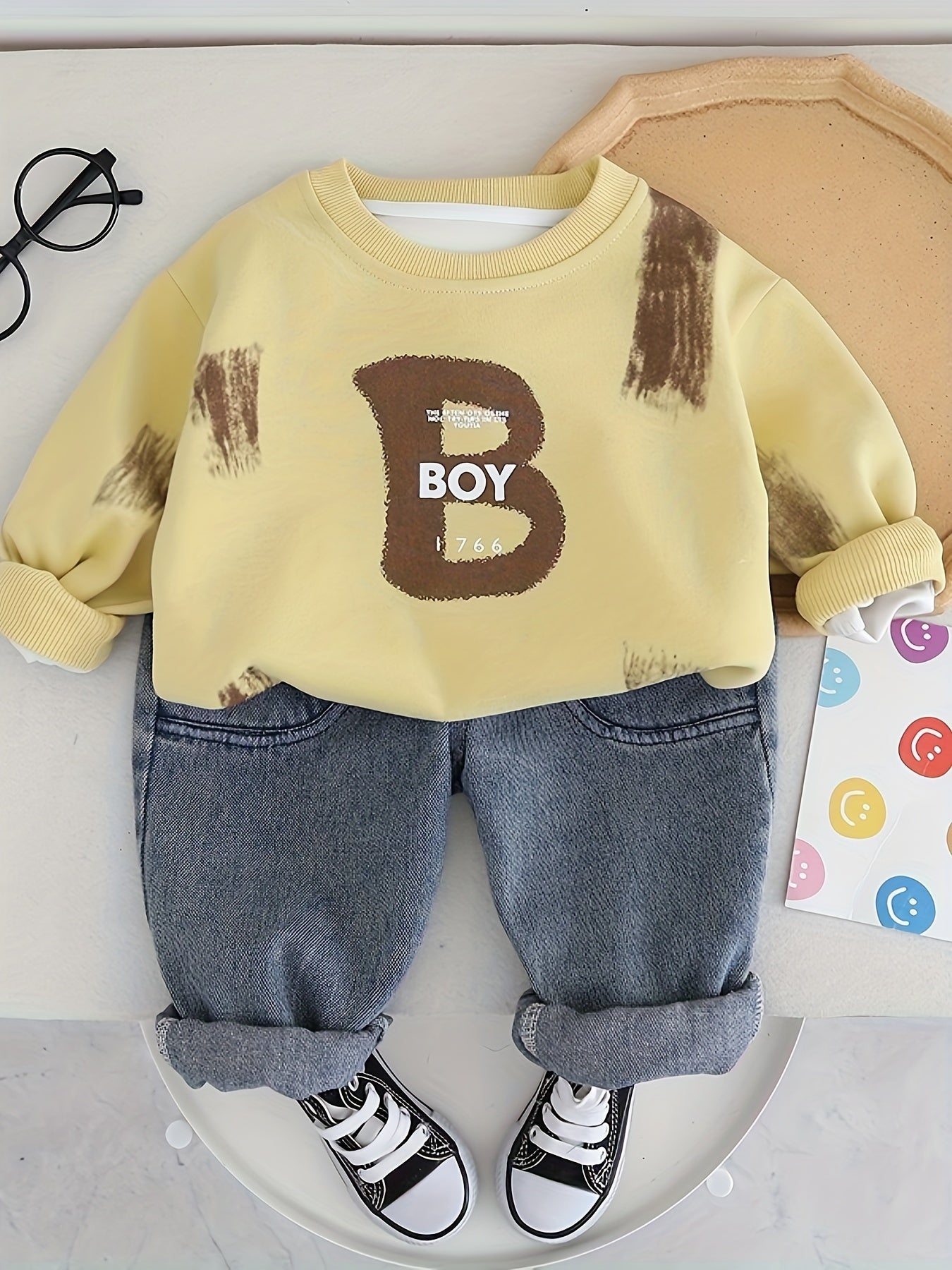 Boys' 2-Piece Outfit Long Sleeve Sweatshirt and Denim Pants Spring Fall Casual Kids Clothing