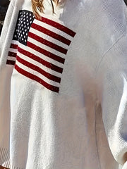 Plus Size Flag Pattern Sweater Women's Long Sleeve Crew Neck Fall Winter Clothing