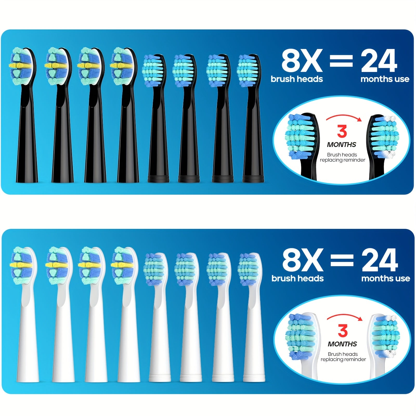 Kattalar uchun elektr tish cho'tkasi, qora va oq, qayta zaryadlanuvchi, 8 ta cho'tka boshli