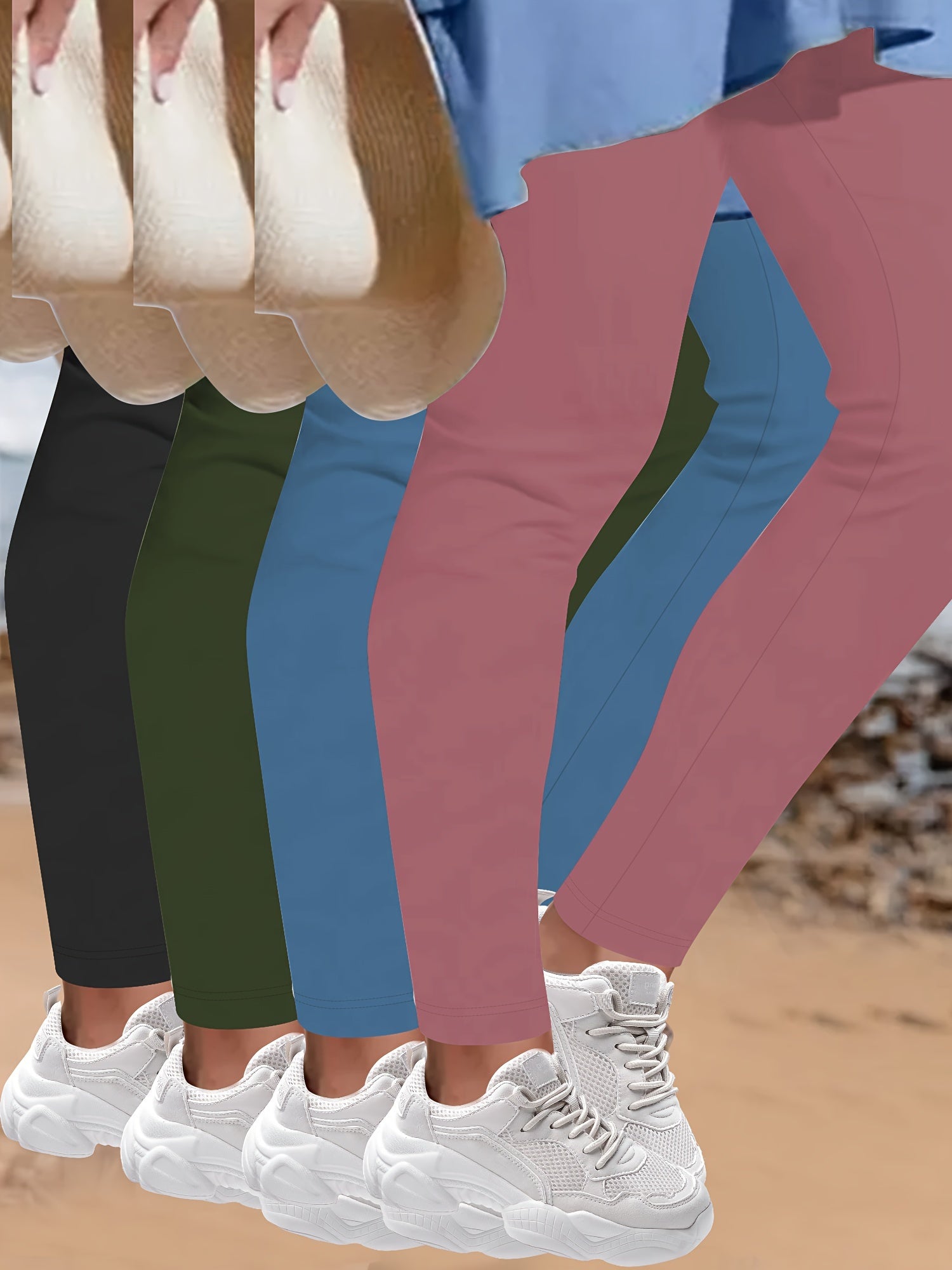 Plus Size Stretchy Capri Leggings High Waist Solid Colors Polyester Elastane