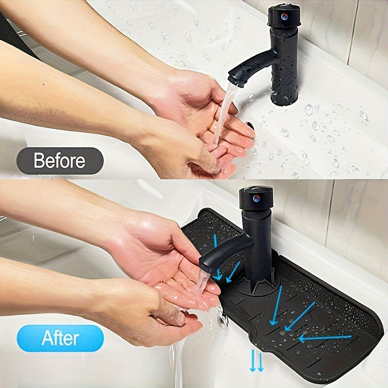 Alfombrilla de protección de silicona para salpicaduras, antideslizante, impermeable, con bandeja de drenaje, gris y negro, 1 pieza