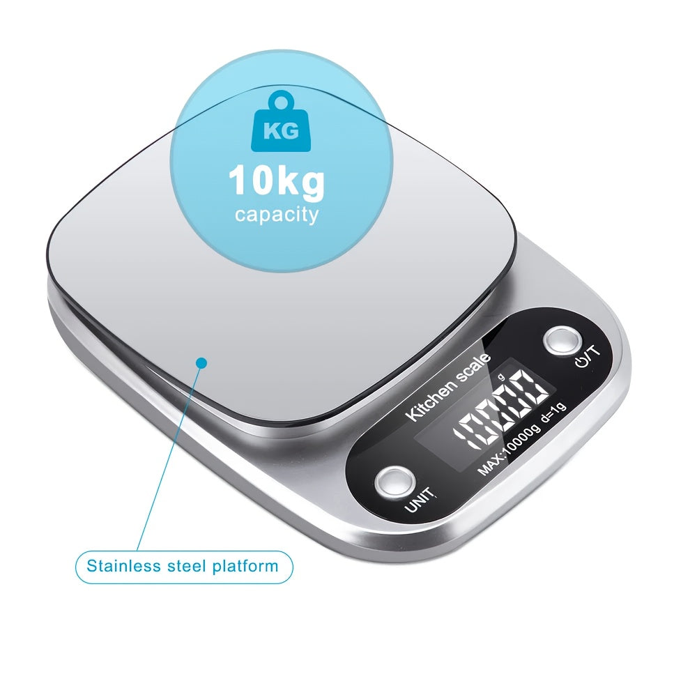 Digital Kitchen Scale 9.98kg Stainless Steel Food Weighing for Baking Cooking Meal Prep
