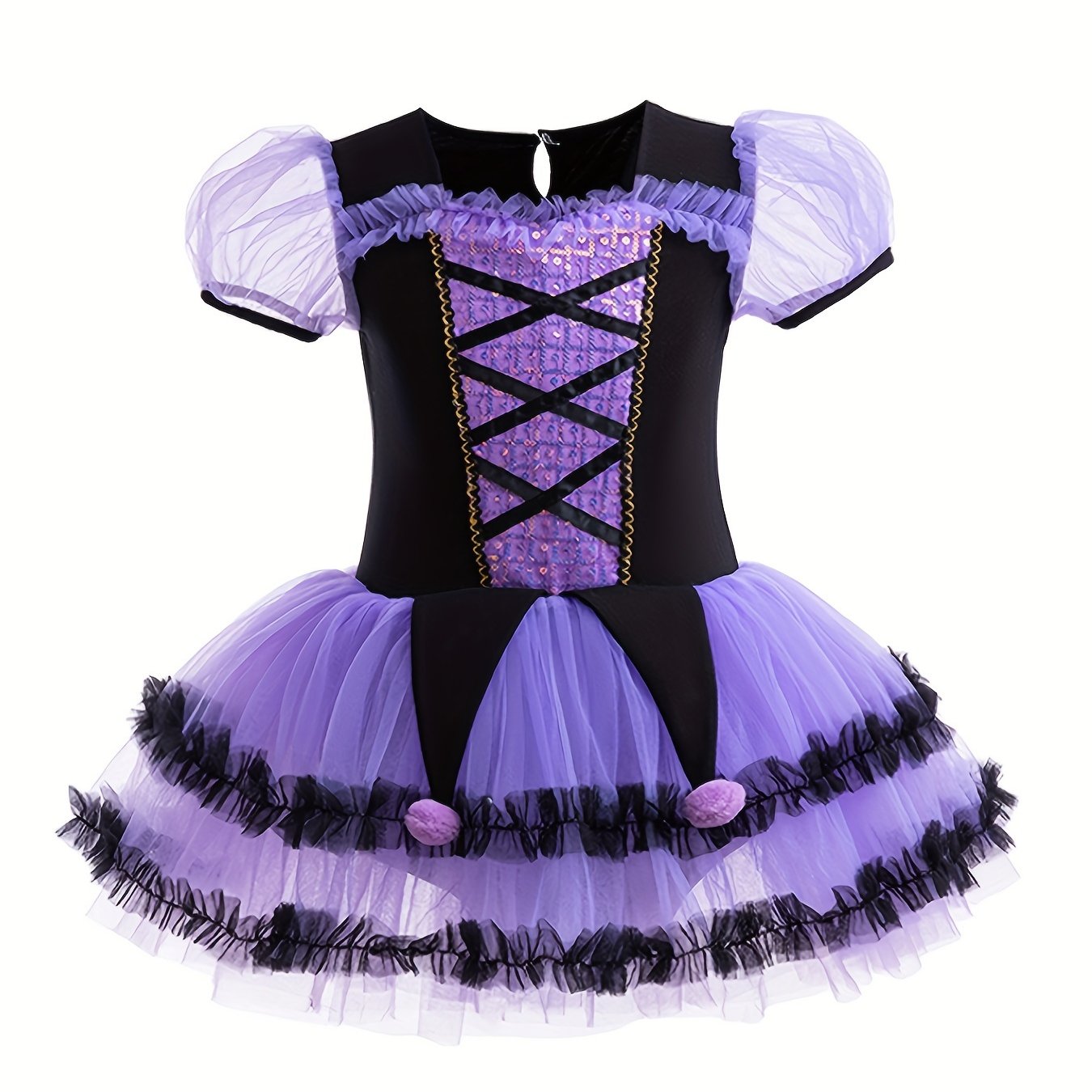 Vestido mini de corte y vuelo con estampado floral para niñas, con falda de tul y lentejuelas, para uso casual y de fiesta