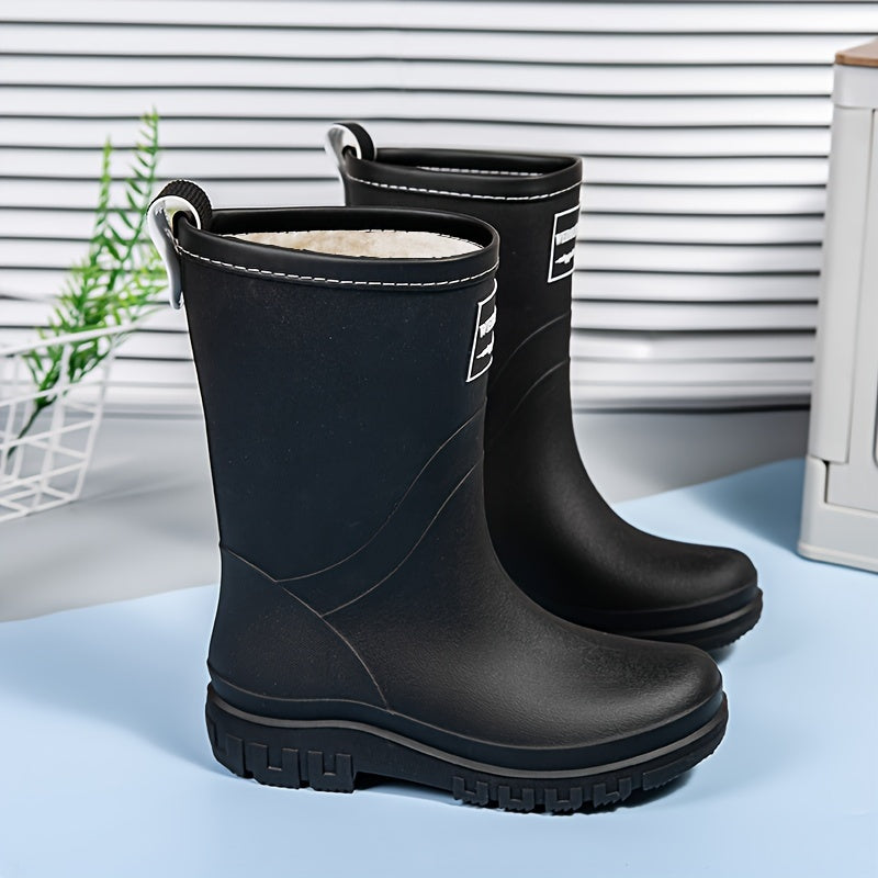 Women's Fleece-Lined Mid-Calf Rain Boots Waterproof Winter Snow Shoes