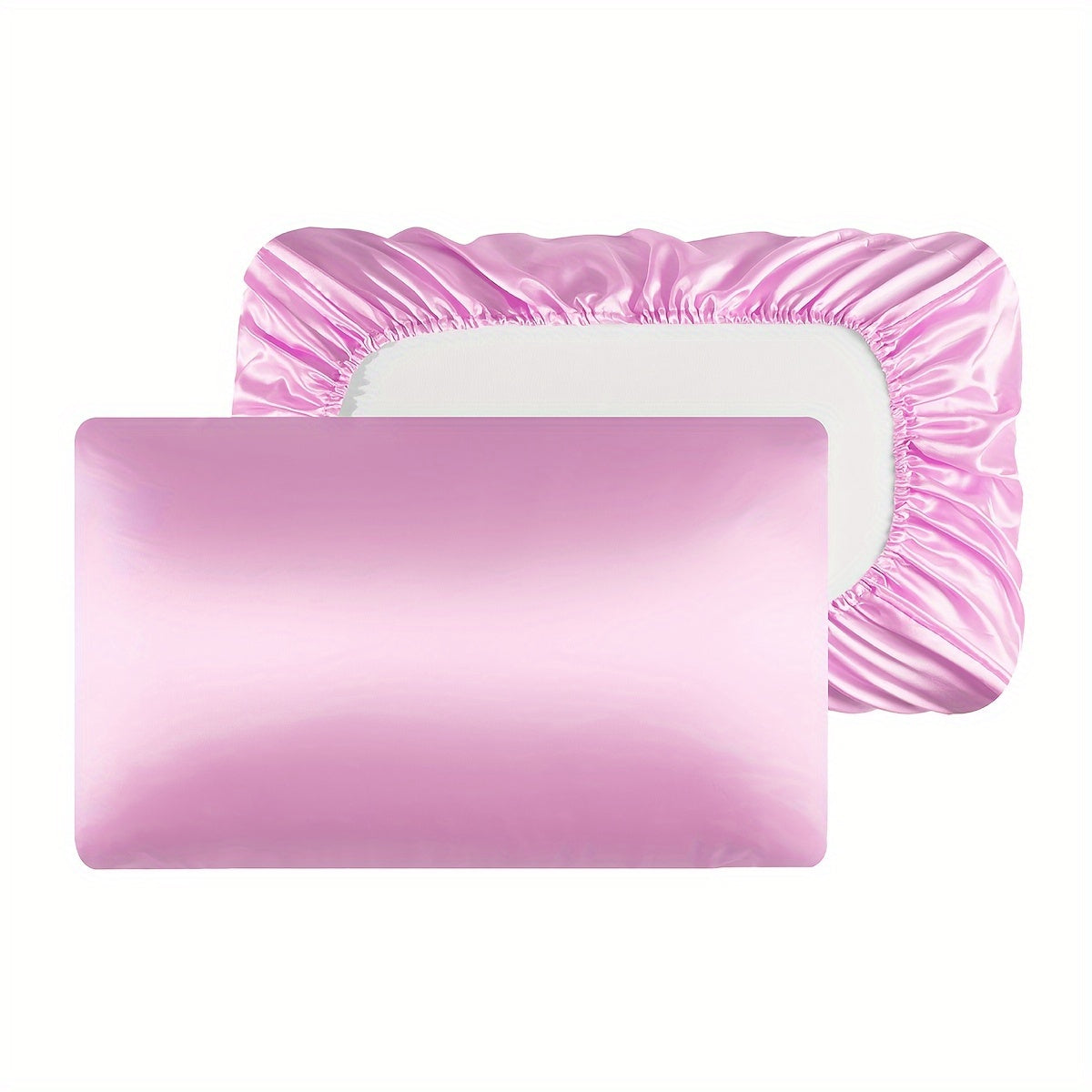 Pair of 2 Satin Elastic Pillowcases Solid Color Silky Soft Bedroom Sofa Covers