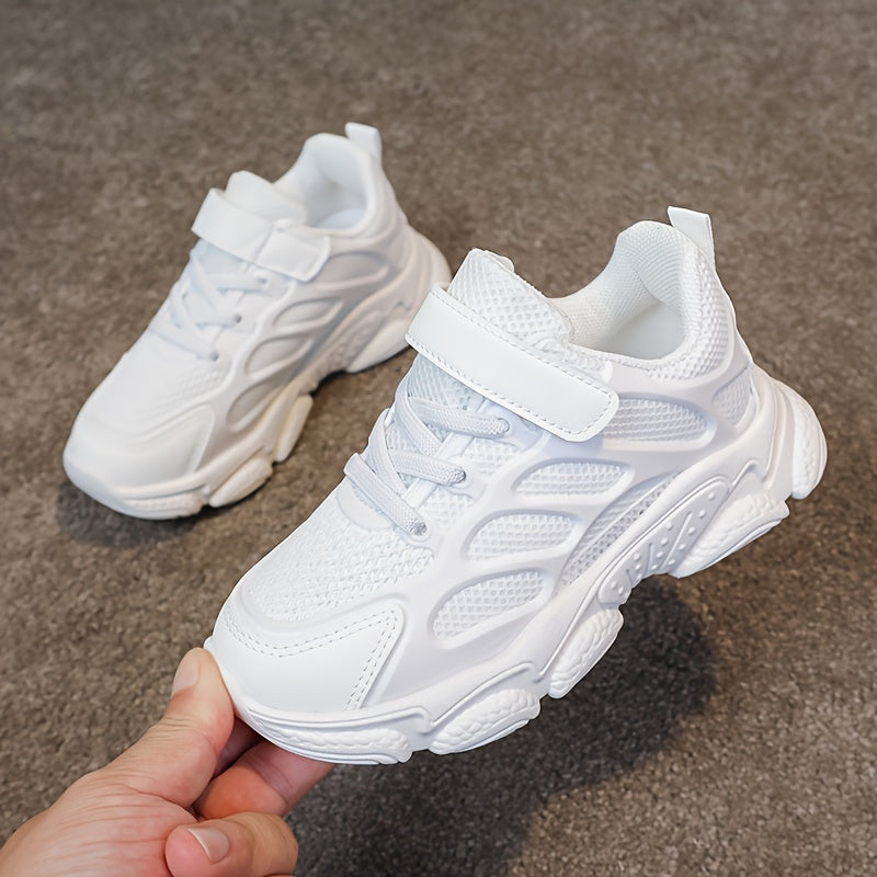 Дышащие сетчатые кроссовки для девочек, всесезонные нескользящие беговые туфли с застежкой на липучке