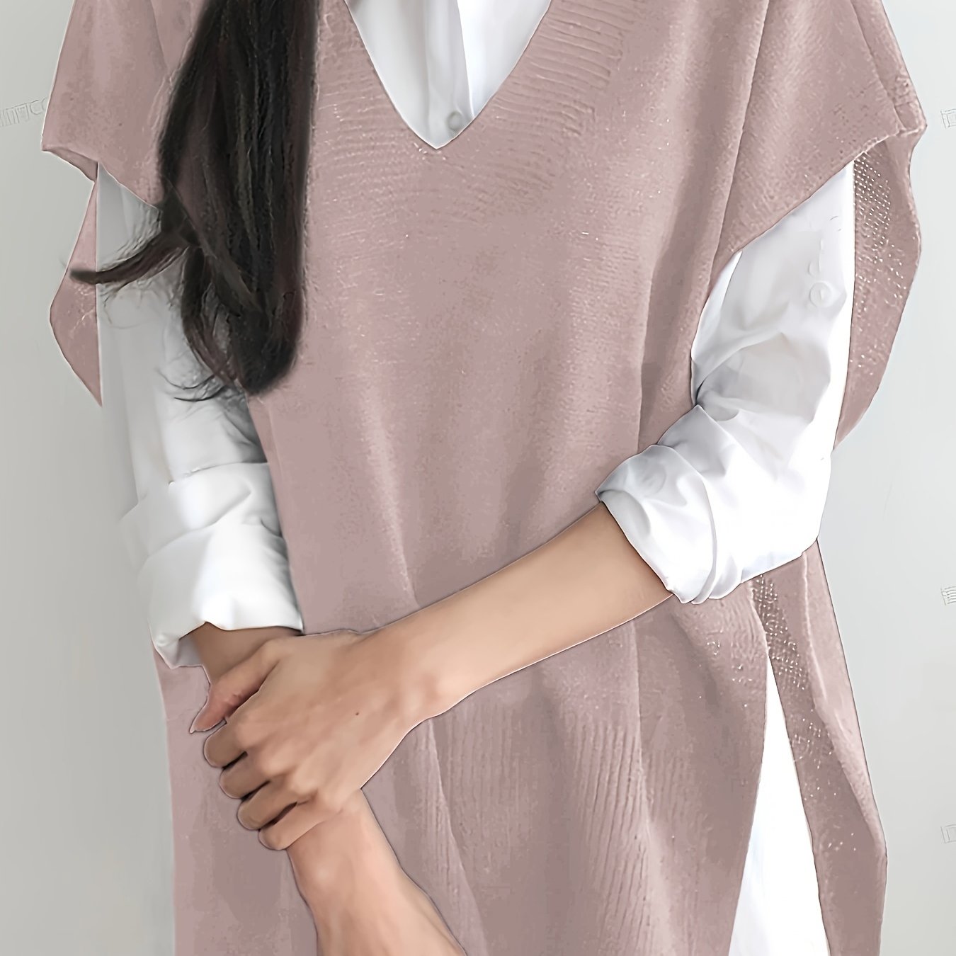 Women's Plus Size V-Neck Slit Top Stretchy Semi-Sheer Blouse
