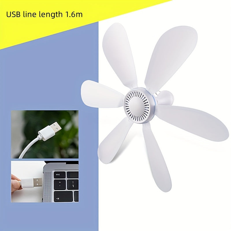 USB Personal Fan Portable Ceiling Fan with Rechargeable Battery, 6 Blades