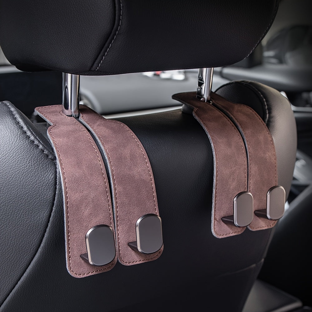 Universal Faux Leather Car Seat Back Hook Double Suede Storage Hanger Auto Headrest Organizer