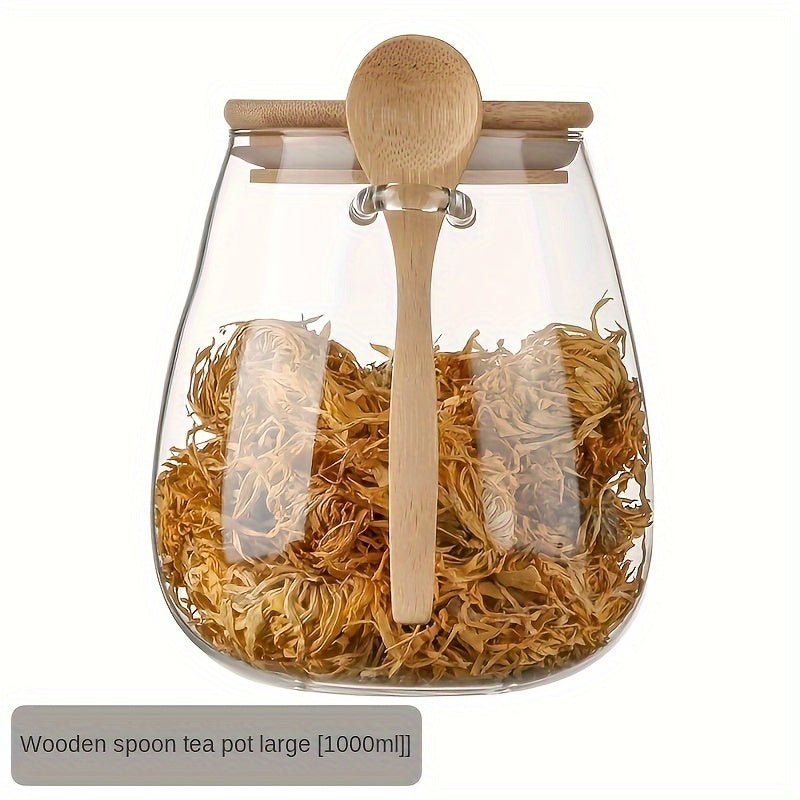 Tarro de almacenamiento de vidrio con cuchara para café, azúcar, té, sal, especias, organizador de cocina