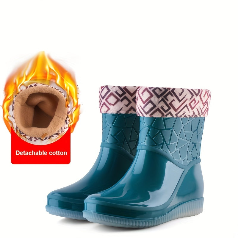 Women's Short Rain Boots Waterproof PVC Glossy Non-Slip Winter Shoes