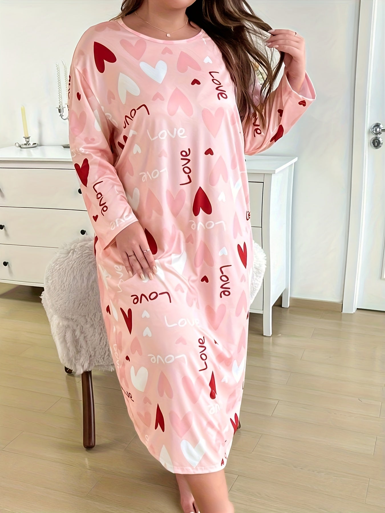 Women's Plus Size Long Sleeve Sleep Dress All-Season Cozy Lounge Wear