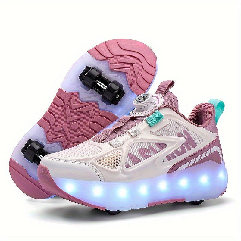 Girls' Fashion Roller Skates with Detachable Wheels LED Lights Breathable Fabric Adjustable Brightness