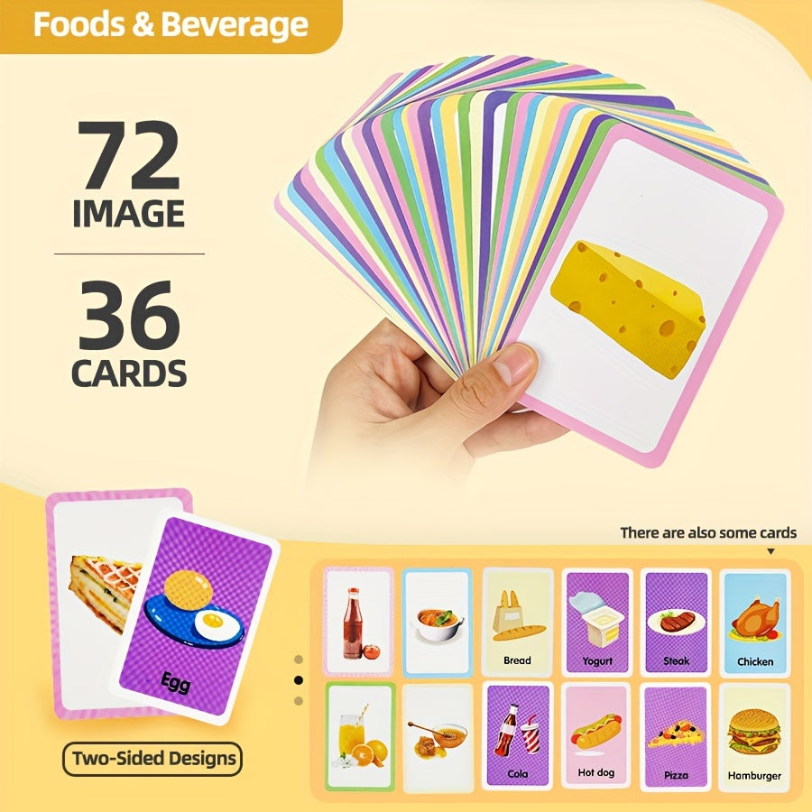Educational Bilingual Flash Cards for Kids Ages 3 and Up 36 Double-Sided Paper Teaching Aids with Animals Fruits Vegetables Shapes and Body Parts