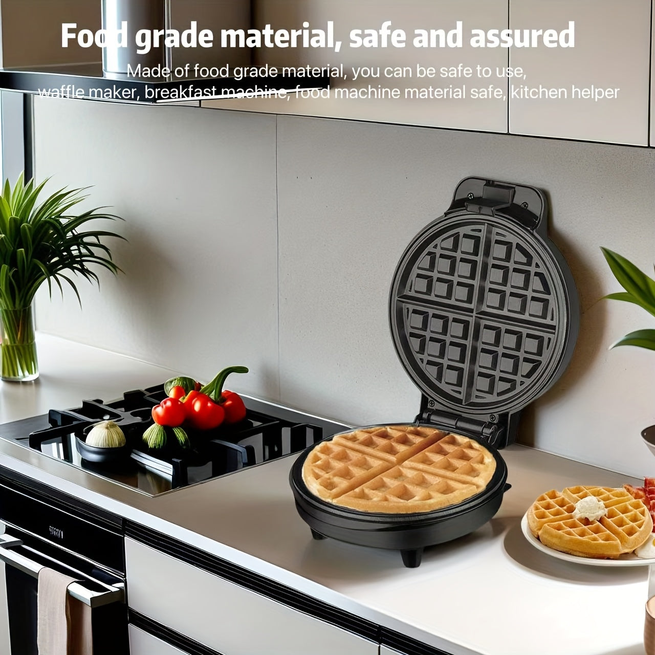 Large Capacity European Waffle Maker for Four Waffles Non-Stick Easy to Clean