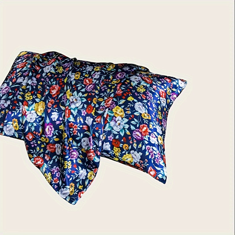 Satin Pillowcase with Digital Floral Design, Soft, Stain-Resistant Bedding for Women