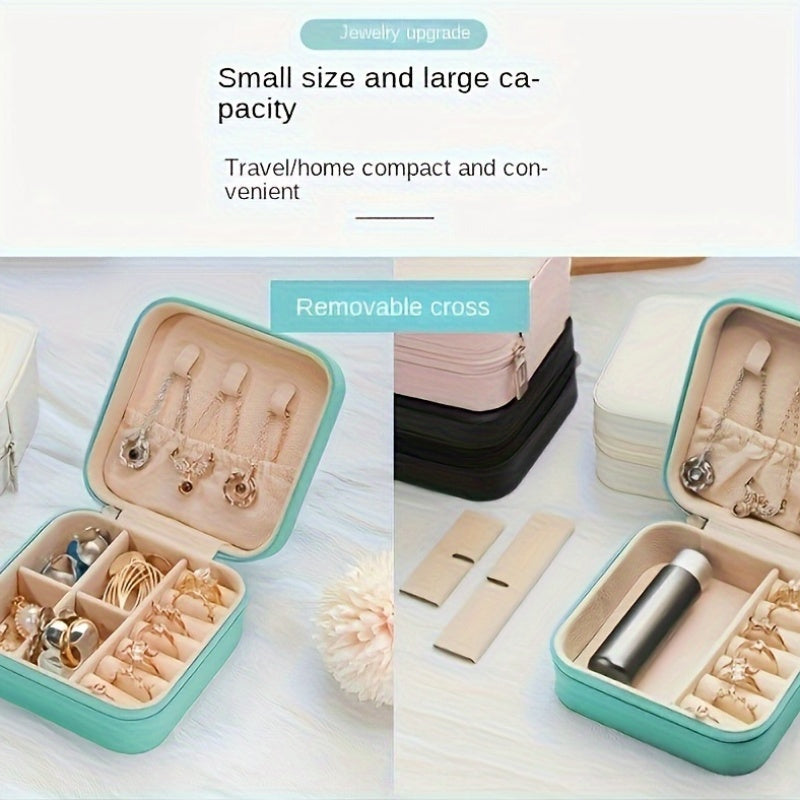 Jewelry Organizer Box with Removable Trays Faux Leather Textured Finish for Travel and Storage