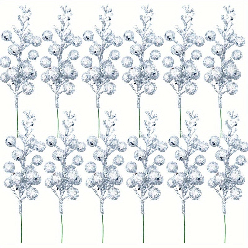 12 Sparkling Christmas Decorations Set with Gold Branches Ornaments Wreaths and Holiday Party Decor