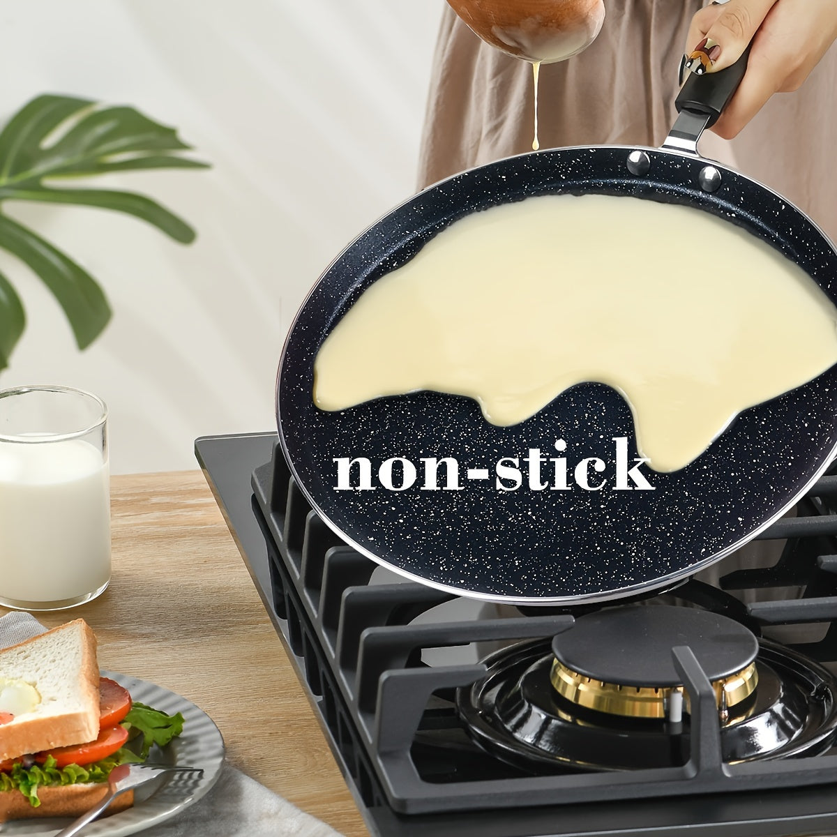 Juego de utensilios de cocina antiadherentes de Teflón negro de 3 piezas con olla para sopa y sartenes