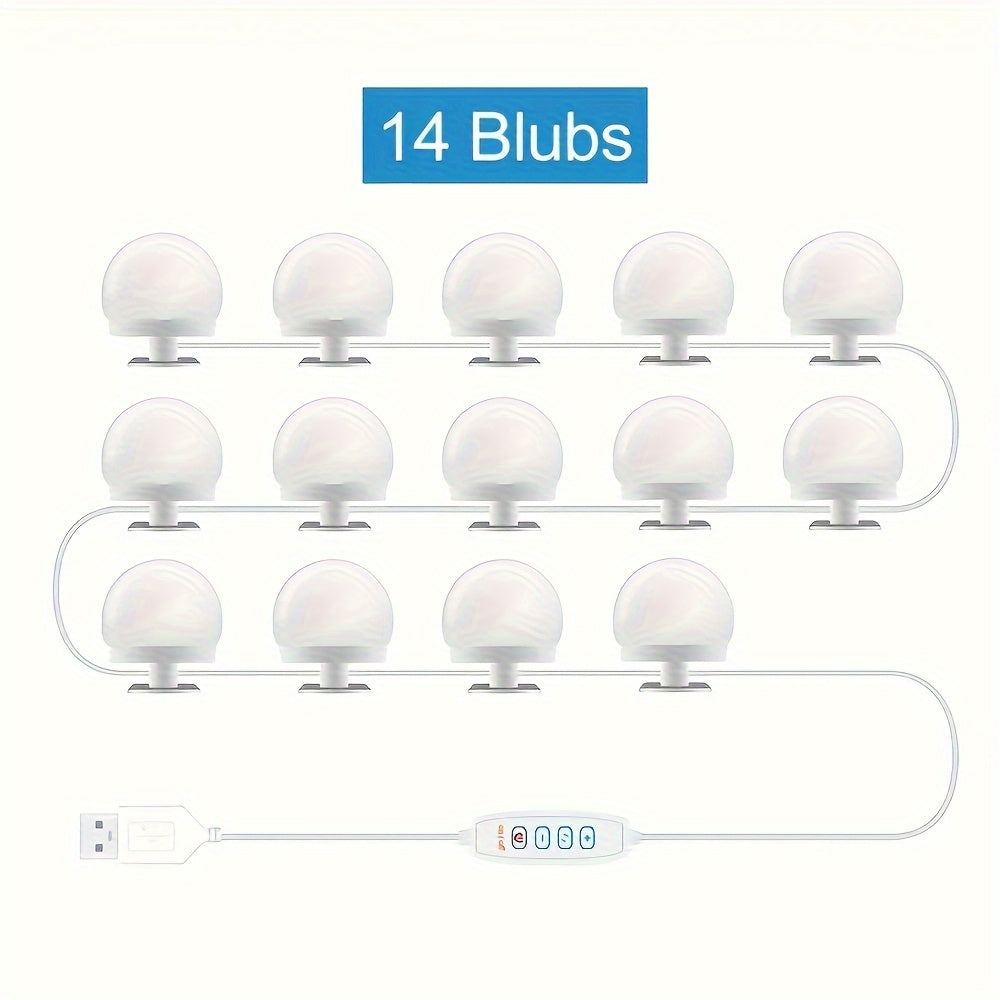 LED Makeup Mirror Lights Kit with 3-Color Dimmable USB-Powered for Vanity Cabinets and Stations