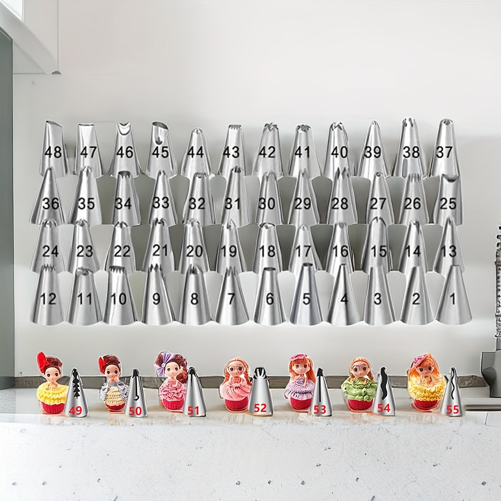 Stainless Steel Cake Decorating Kit 55 Pieces Piping Tips Couplers Bags for Baking