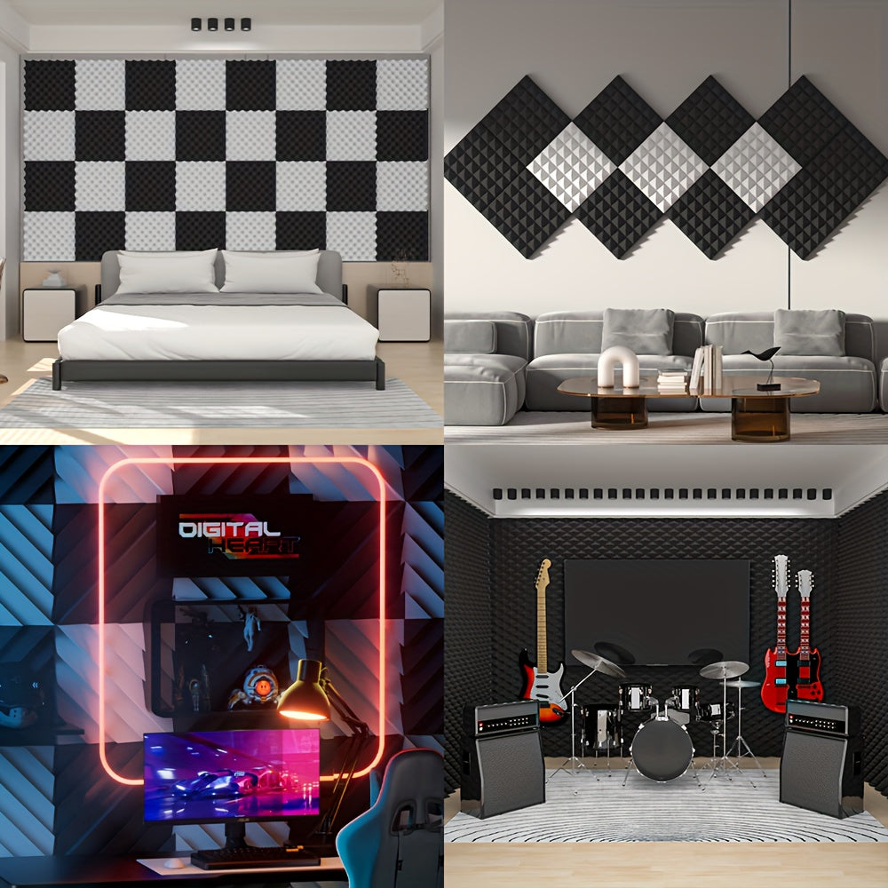 12-штук акустических пенопластовых панелей для звукоизоляции, плитки с дизайном яичной скорлупы для стен и потолков музыкальной студии, черные, белые, серые