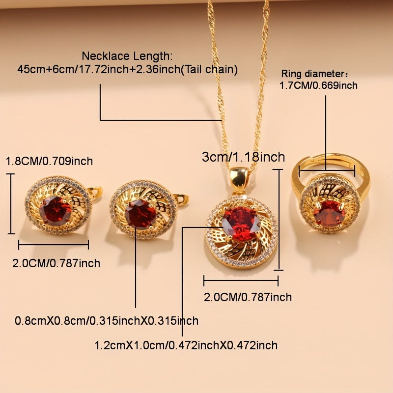 Bridal Jewelry Set 5-Piece Cubic Zirconia Necklace Earrings Ring Bracelet Leaf Design for Weddings and Parties